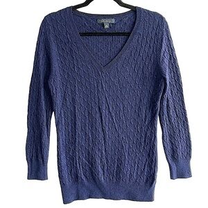 Banana Republic Navy Blue Cable Knit Wool Cashmere V Neck Sweater Classic Luxe M